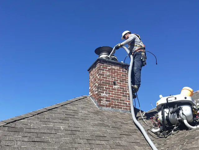 Dedicated Seven Hills Chimney Sweep team member cleaning a chimney in Seven Hills, OH