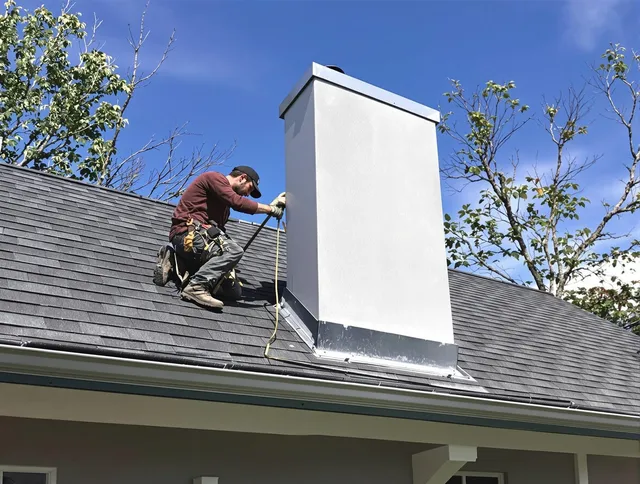 Seven Hills Chimney Sweep team member finishing chimney construction in Seven Hills, OH