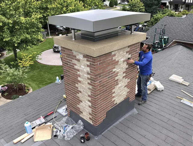 Seven Hills Chimney Sweep team working on a custom chimney remodel in Seven Hills, OH