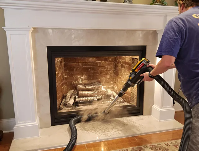Fireplace cleaning performed by Seven Hills Chimney Sweep in Seven Hills, OH