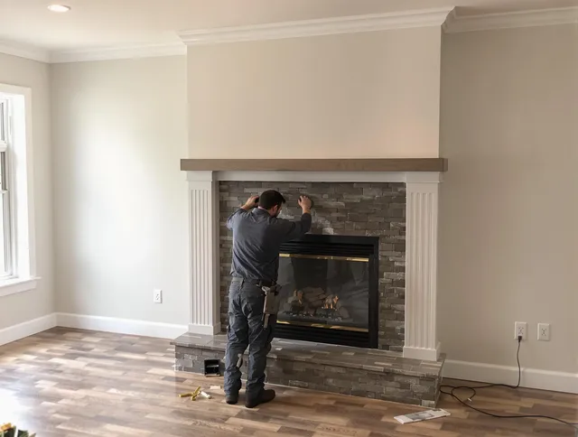 Seven Hills Chimney Sweep finishing a custom fireplace install in Seven Hills, OH